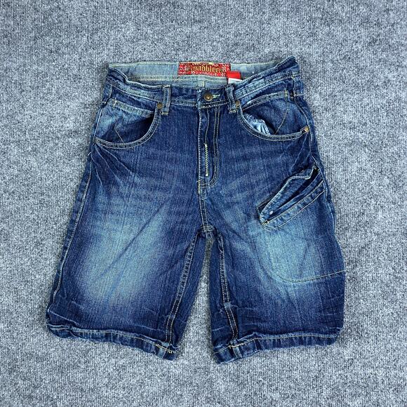 Roadblock Jean Shorts Boys Size 12 Blue Denim Cargo Distressed Utility Pockets - Picture 1 of 8